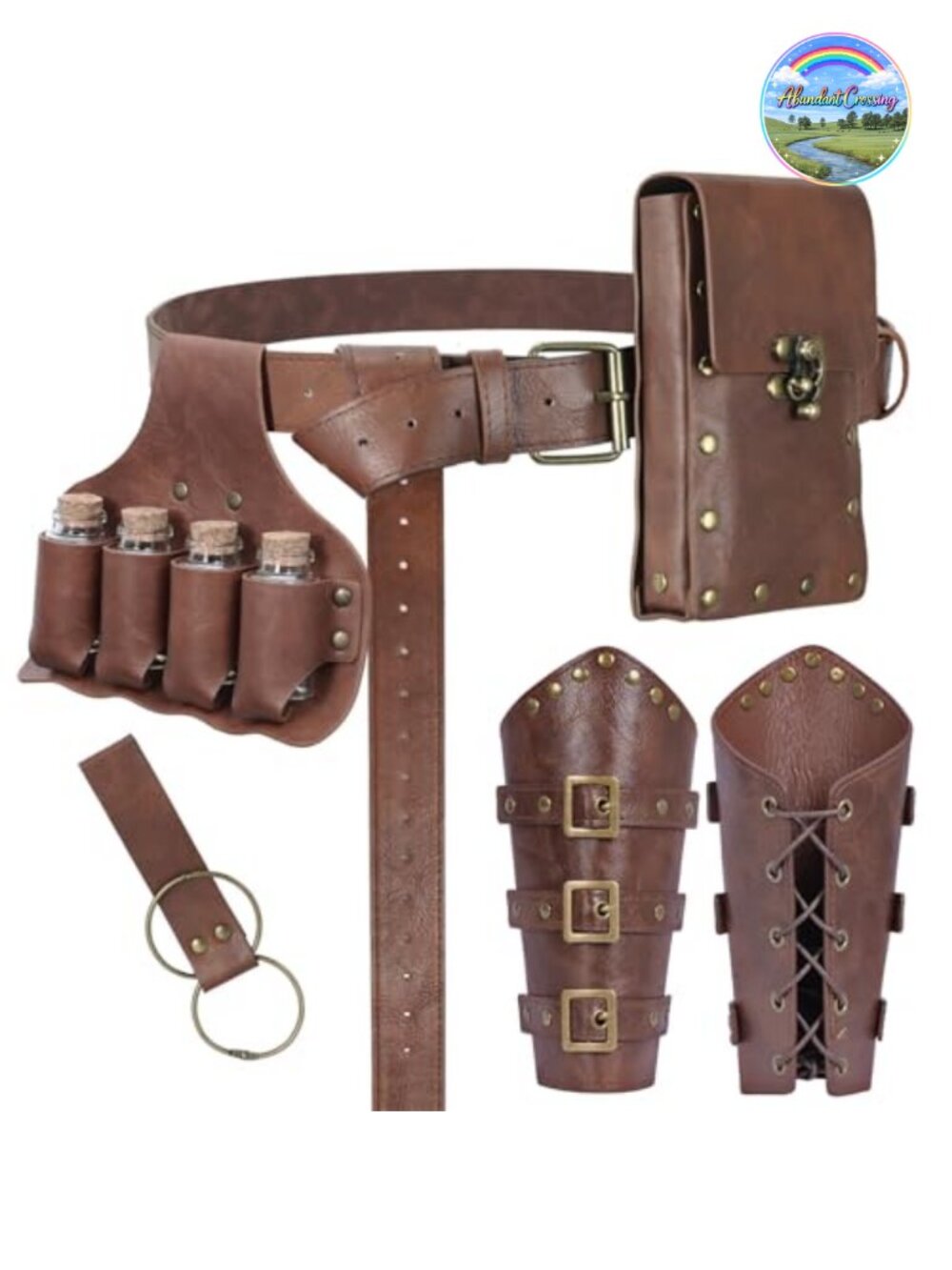 Faux Leather Renaissance Belt Pouch Set with Bracers & Coin Bag